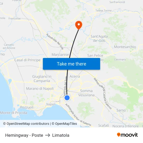 Hemingway - Poste to Limatola map