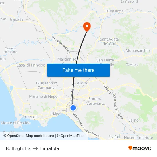 Botteghelle to Limatola map