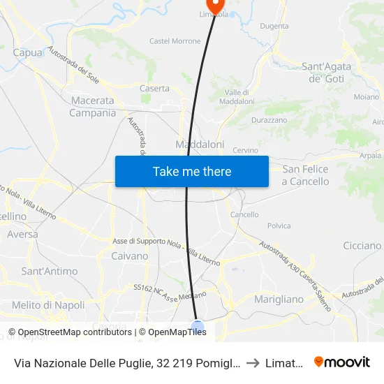 Via Nazionale Delle Puglie, 32 219 Pomigliano to Limatola map