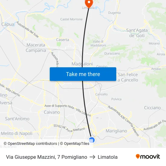 Via Giuseppe Mazzini, 7 Pomigliano to Limatola map