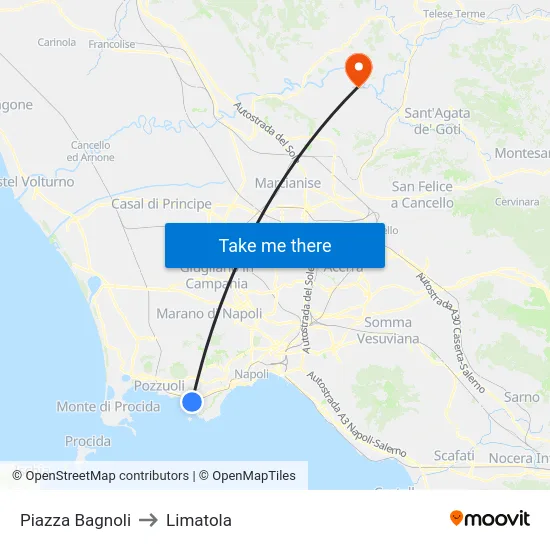 Piazza Bagnoli to Limatola map