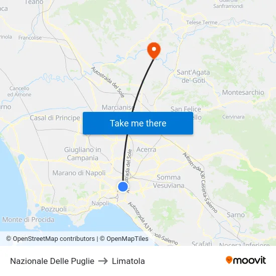 Nazionale Delle Puglie to Limatola map