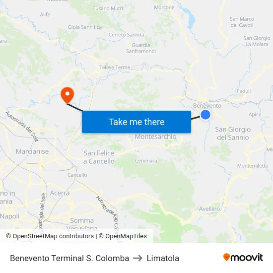 Benevento Terminal S. Colomba to Limatola map