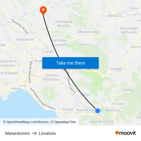 Materdomini to Limatola map