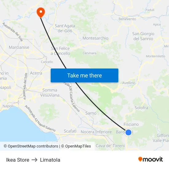 Ikea Store to Limatola map