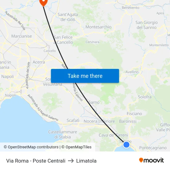 Via Roma - Poste Centrali to Limatola map