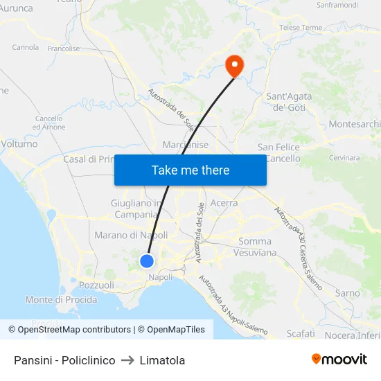 Pansini - Policlinico to Limatola map