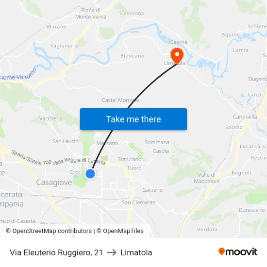 Ruggiero - Paglione to Limatola map