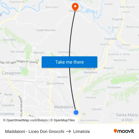Maddaloni - Liceo Don Gnocchi to Limatola map