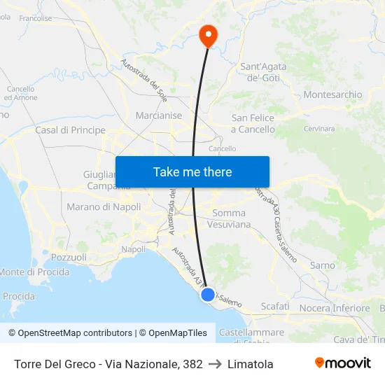 Torre Del Greco - Via Nazionale, 382 to Limatola map