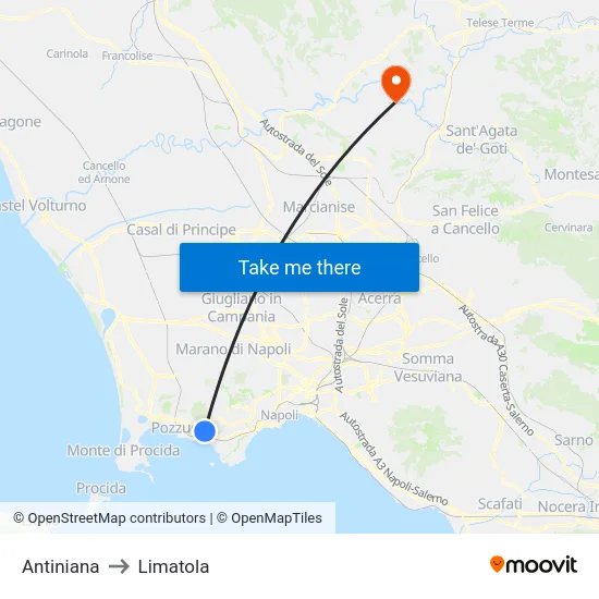 Antiniana to Limatola map