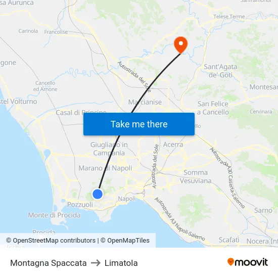 Montagna Spaccata to Limatola map