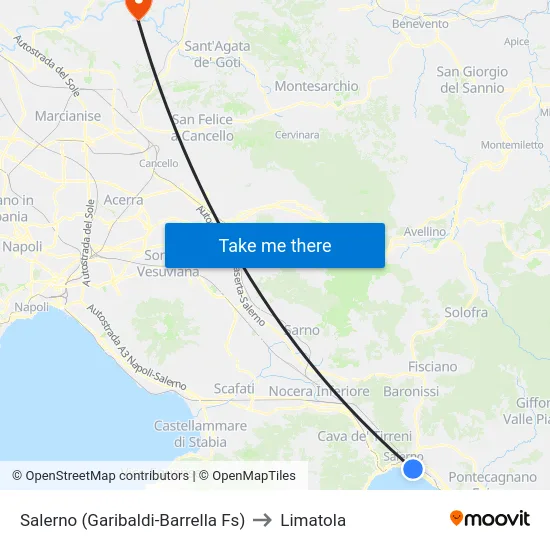 Salerno (Garibaldi-Barrella Fs) to Limatola map