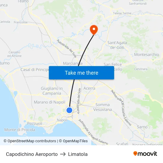 Capodichino Aeroporto to Limatola map