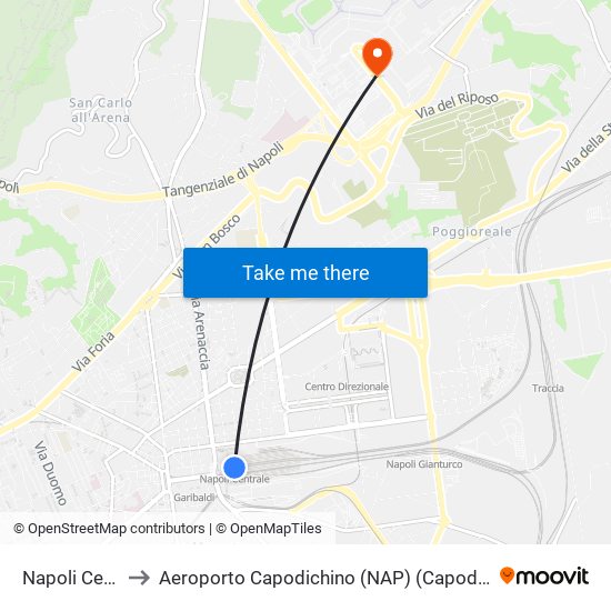 Napoli Centrale to Aeroporto Capodichino (NAP) (Capodichino Airport) map