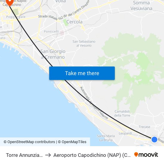 Torre Annunziata-Oplonti to Aeroporto Capodichino (NAP) (Capodichino Airport) map