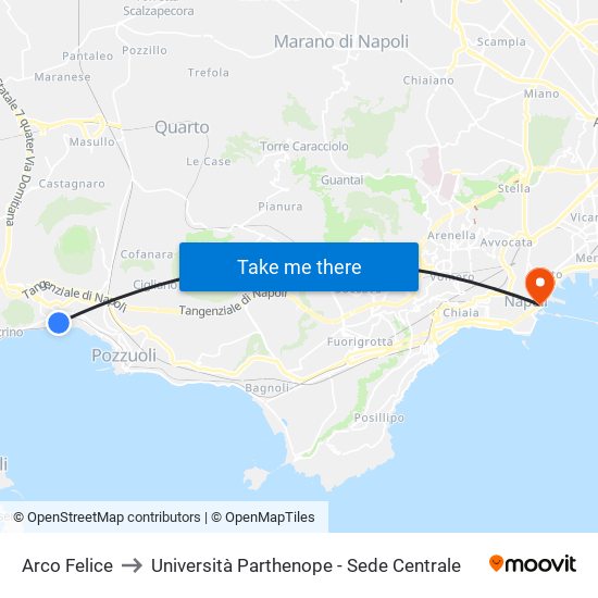 Arco Felice to Università Parthenope - Sede Centrale map