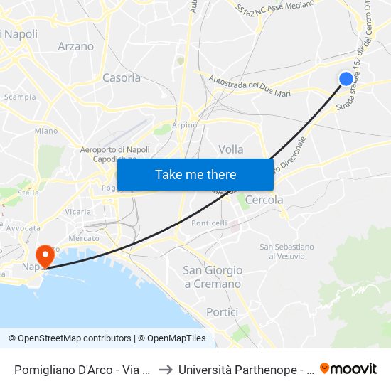 Pomigliano D'Arco - Via Passariello, 84 to Università Parthenope - Sede Centrale map