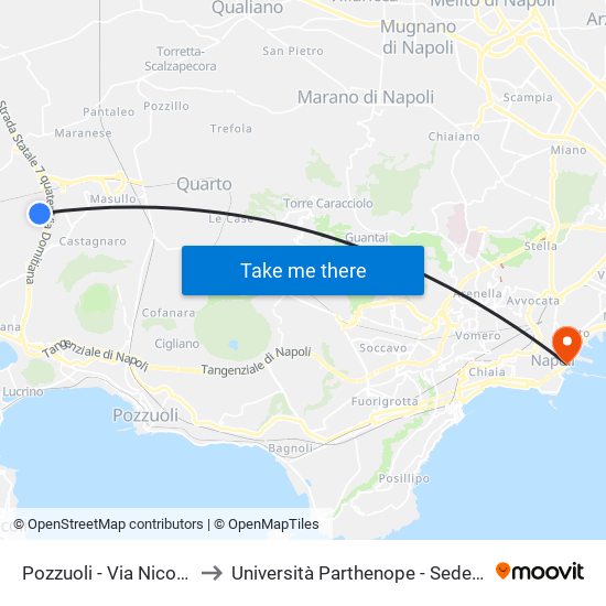 Pozzuoli - Via Nicolardi, 4 to Università Parthenope - Sede Centrale map