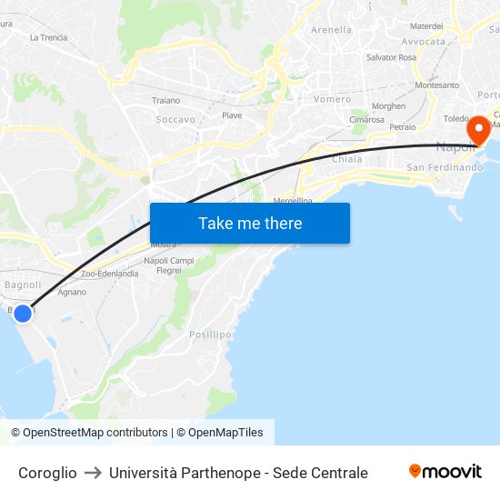 Coroglio to Università Parthenope - Sede Centrale map