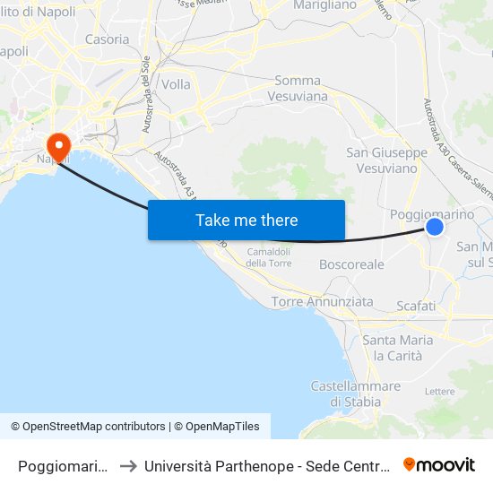 Poggiomarino to Università Parthenope - Sede Centrale map