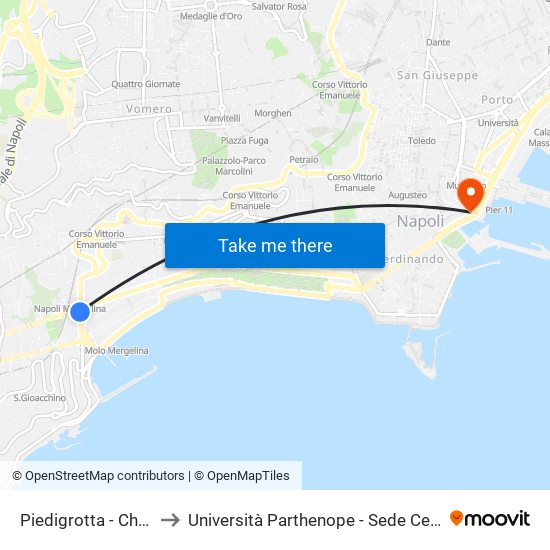 Piedigrotta - Chiesa to Università Parthenope - Sede Centrale map