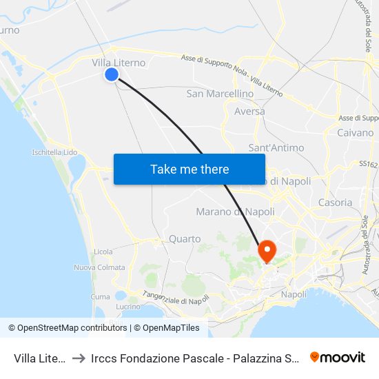 Villa Literno to Irccs Fondazione Pascale - Palazzina Scientifica map