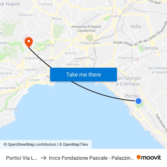 Portici Via Libertà to Irccs Fondazione Pascale - Palazzina Scientifica map