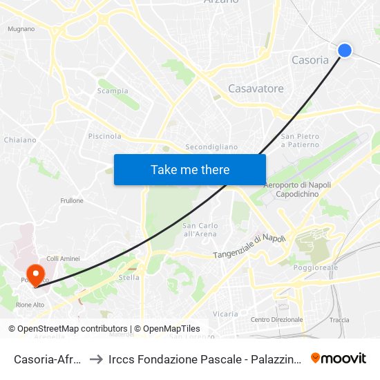 Casoria-Afragola to Irccs Fondazione Pascale - Palazzina Scientifica map