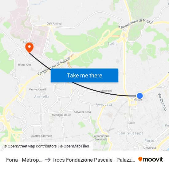 Foria - Metropolitana to Irccs Fondazione Pascale - Palazzina Scientifica map