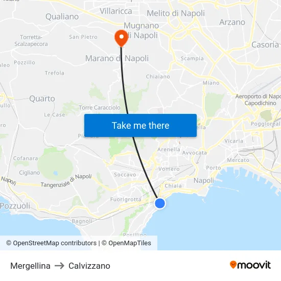 Mergellina to Calvizzano map