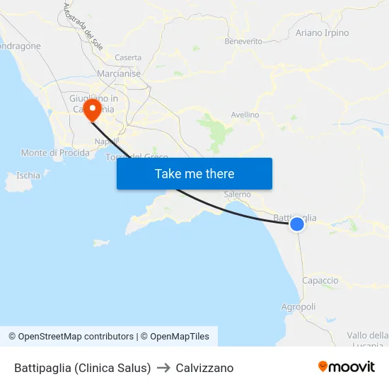 Battipaglia (Clinica Salus) to Calvizzano map