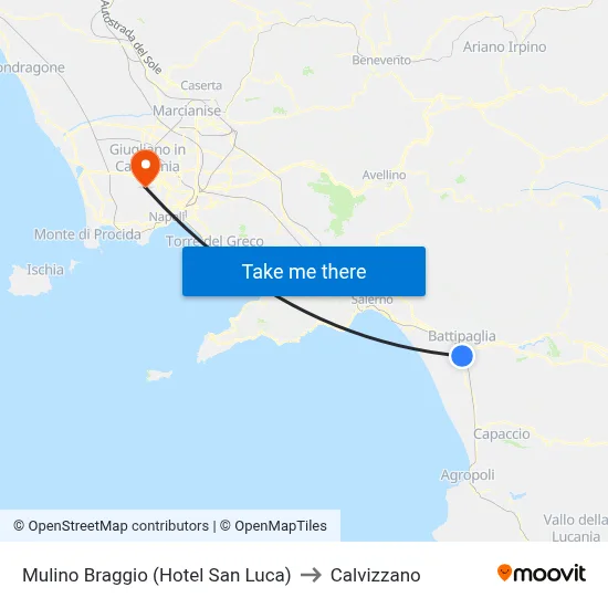 Mulino Braggio (San Luca Hotel) to Calvizzano map
