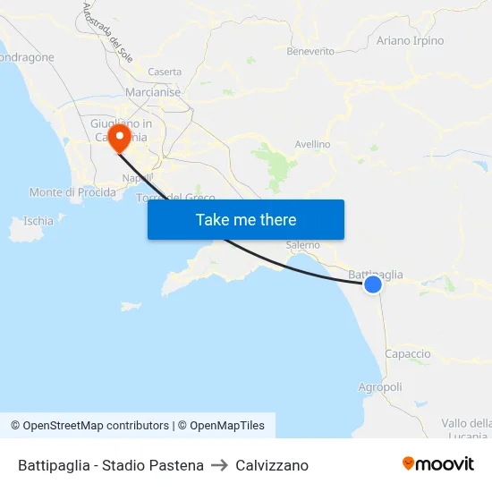 Battipaglia - Pastena Stadium to Calvizzano map