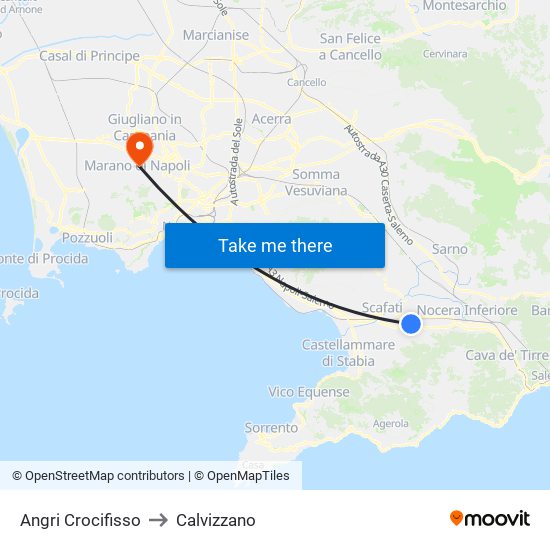 Angri Crocifisso to Calvizzano map