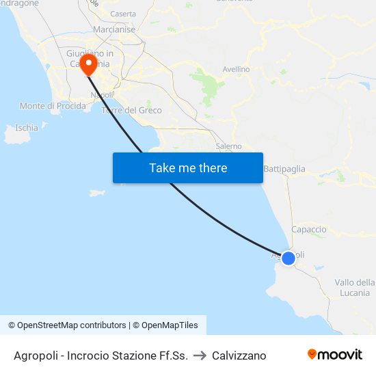 Agropoli - Incrocio Stazione Ff.Ss. to Calvizzano map