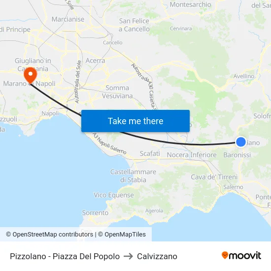 Pizzolano - Piazza Del Popolo to Calvizzano map