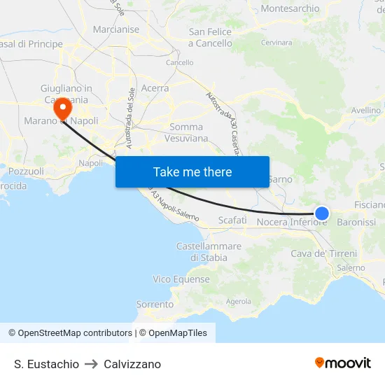 S. Eustachio to Calvizzano map
