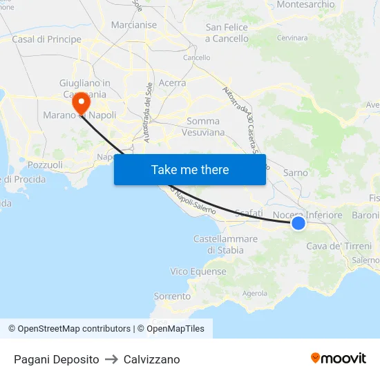 Pagani Deposito to Calvizzano map