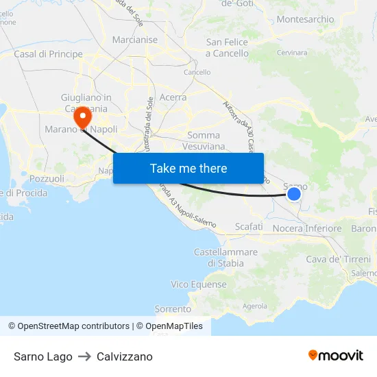 Sarno Lago to Calvizzano map