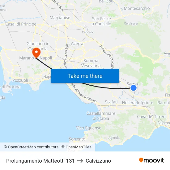 Prolungamento Matteotti 131 to Calvizzano map