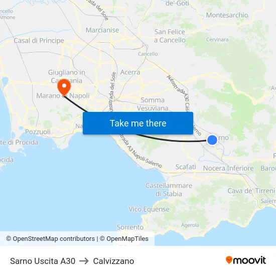 Sarno Uscita A30 to Calvizzano map