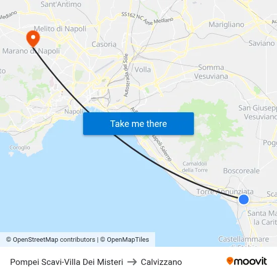 Pompeii Excavations-Villa of Mysteries to Calvizzano map