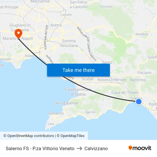 Salerno FS - P.za Vittorio Veneto to Calvizzano map