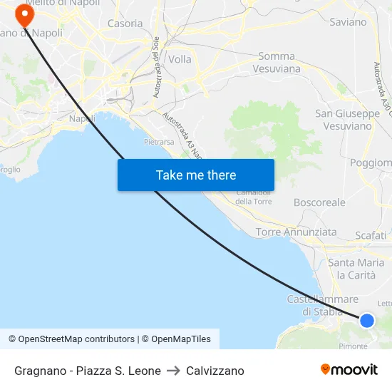 Gragnano - Saint Leone Square to Calvizzano map