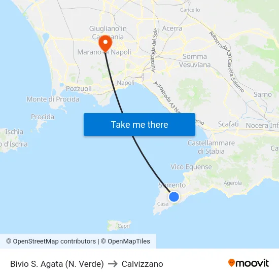 Bivio S. Agata (N. Verde) to Calvizzano map