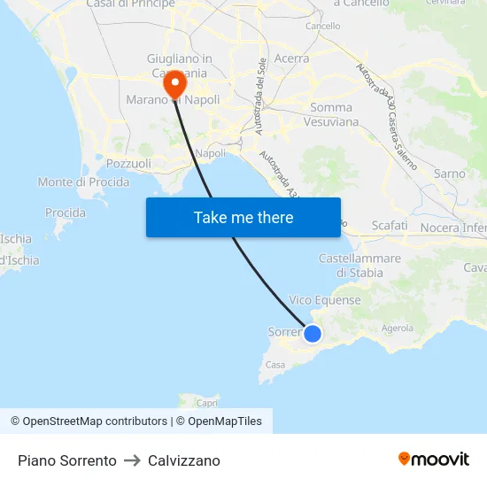 Piano Sorrento to Calvizzano map