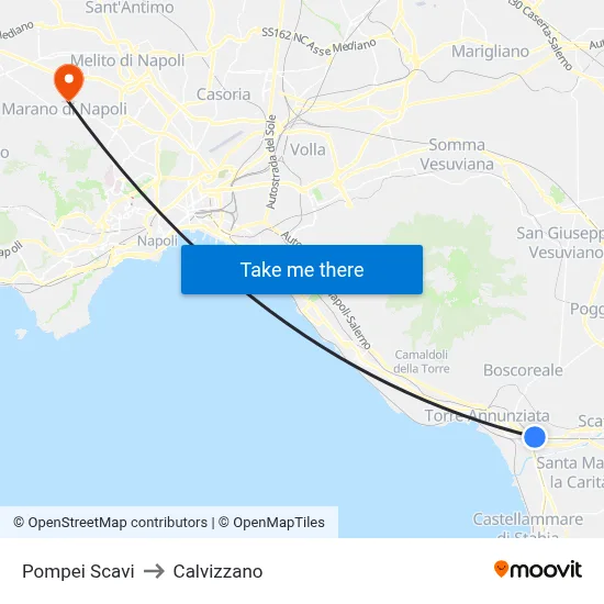 Pompei Scavi to Calvizzano map