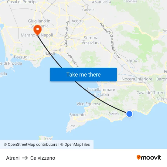 Atrani to Calvizzano map