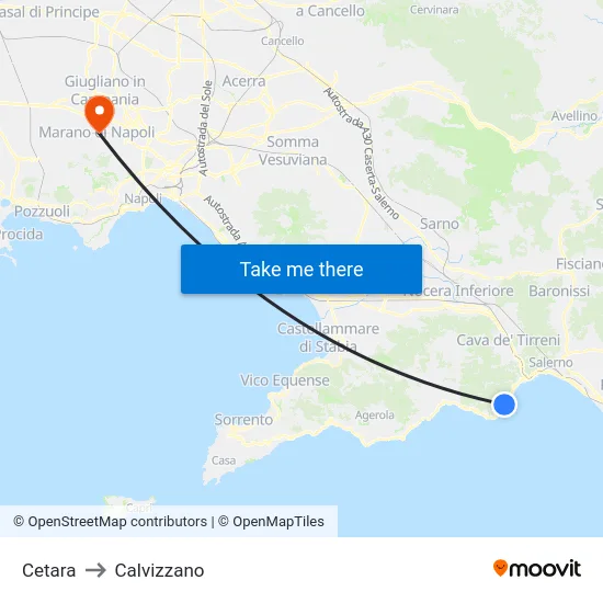 Cetara to Calvizzano map